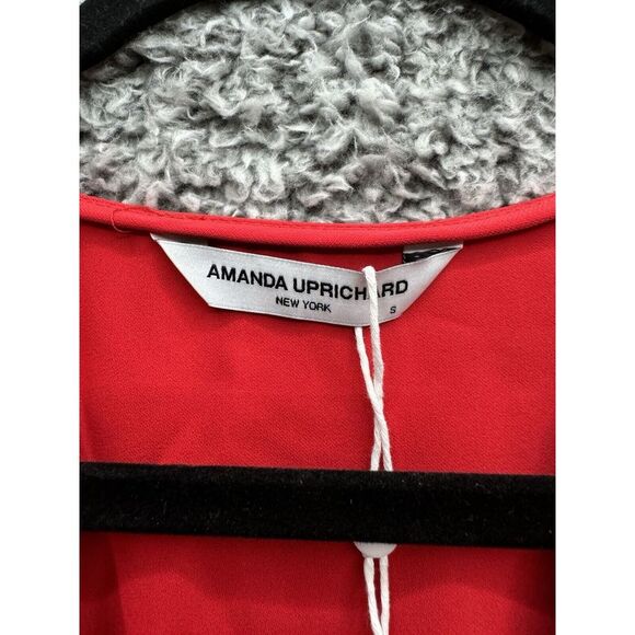 Amanda Uprichard Martinique Dress Red Midi Tulip V Neck Ruffle Sleeve NWT Small - Picture 3 of 9
